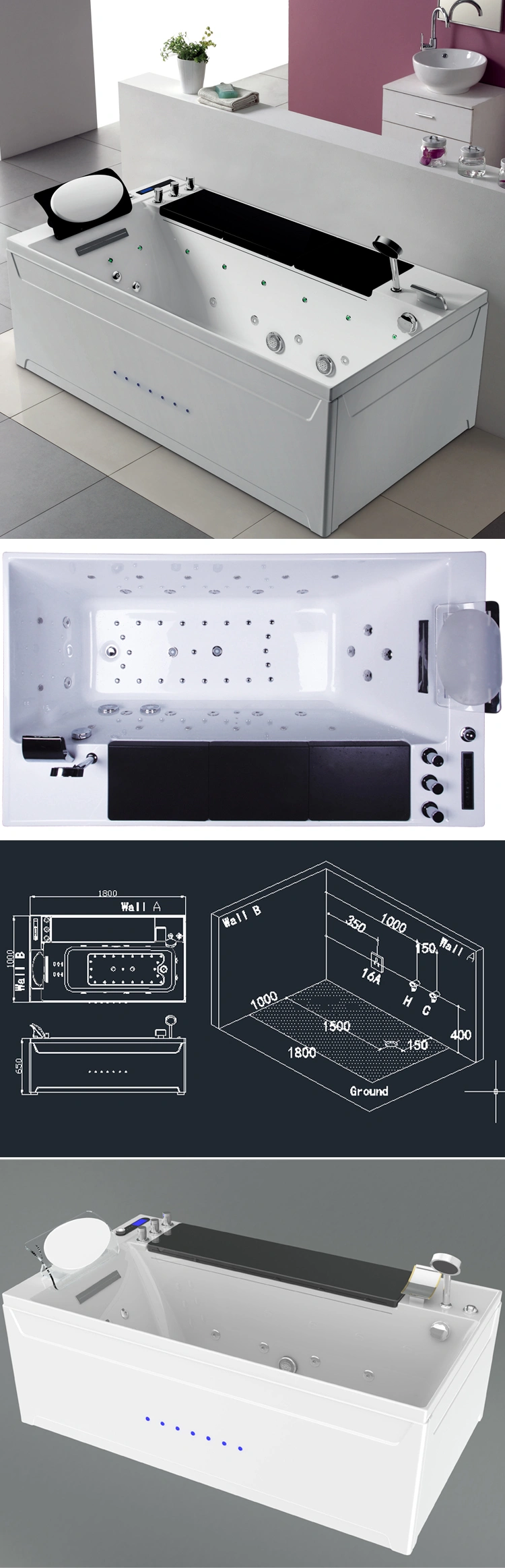 Hot Sale in Poland Sexy Jacuzzi Luxury Massage Single Bathtub