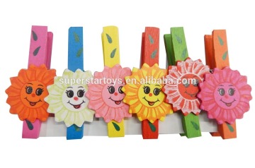 SMILING FACE FLOWER WOOD CLIP; SUN FLOWER WOOD CLIP;SMILING FACE WOOD CLIP