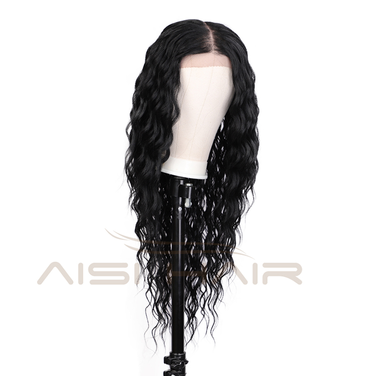 Aisi Hair High Quality 22 Inch Long Wavy Black Color Wig Water Wave Swiss Lace Wig Wholesale Synthetic Hair Wigs For Black Women