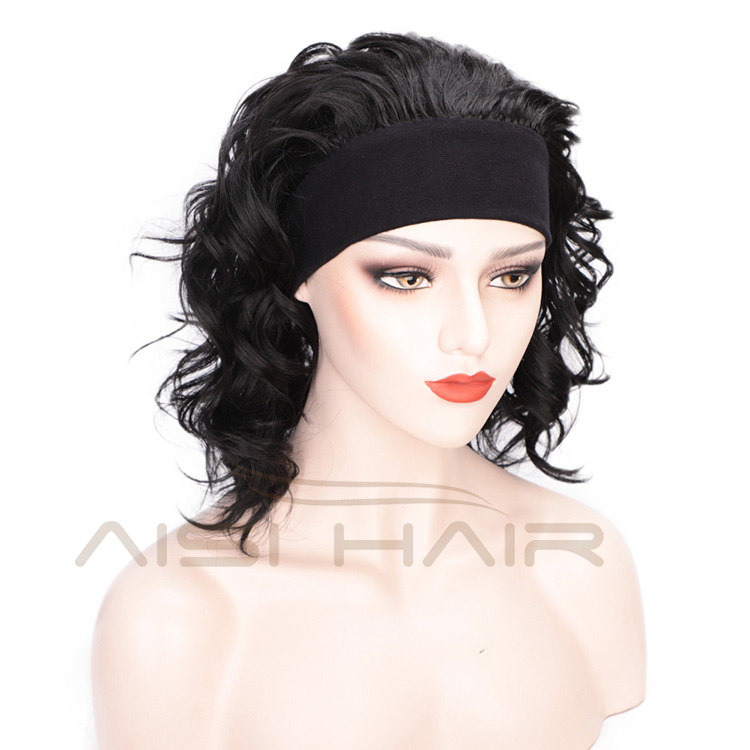 Aisi Hair Synthetic Wigs with Bandage Black High temperature fiber Wigs with Headband for Black Women