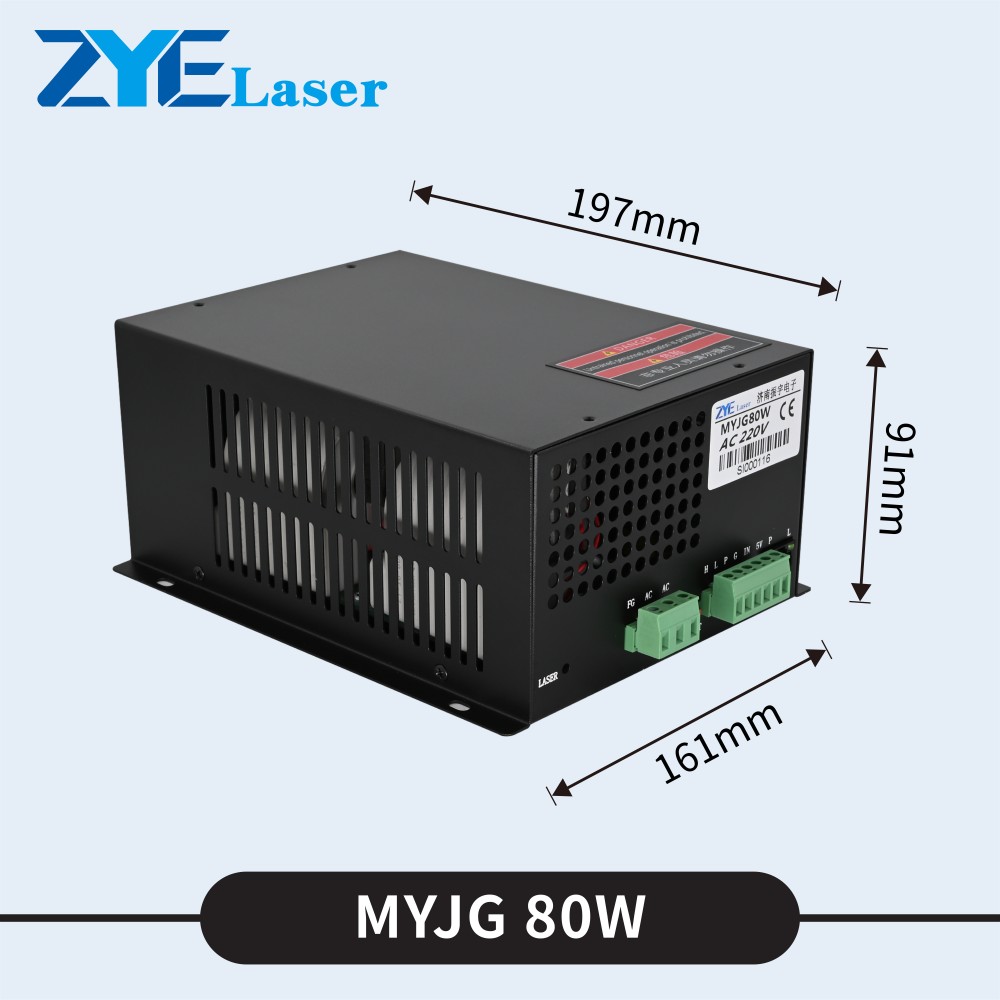 أبعاد مصدر طاقة ليزر ثاني أكسيد الكربون 28 كيلو فولت MYJG80W MYJG80W 28kV CO2 laser power supply dimensions