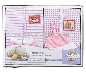 4-pc 0-6M 180g interlock with hat and mitten baby clothes set