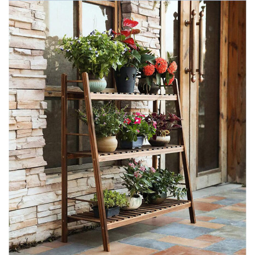 Folding Flower Rack With 3tiers Shelf Wooden Rack