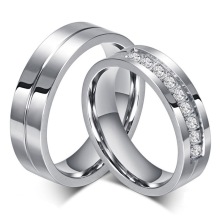 Cubic Zirconia and Stainless Steel Wedding Ring Set