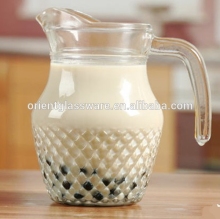 wholesales duckbilled glass jug with handle &,clear glass jug ,glass beer jar