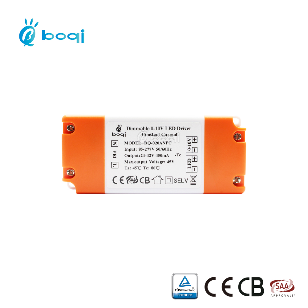 boqi 20W 0-10v dimmable led driver 450ma 12w 15w 18w 20w led driver with CE CB SAA