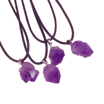 Natural Amethyst Stone Necklace: Irregular Rock Pendants & Healing Crystal Necklace for Women with Leather Cord