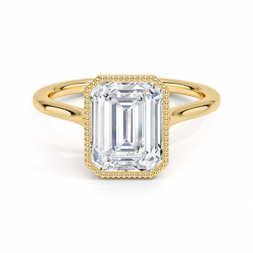 18K Emerald Cut Lab Diamond Solitaire Ring | Floral Jewelry