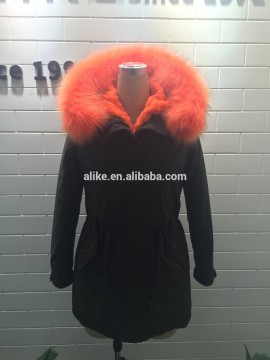 women's green parka with detachable color fur