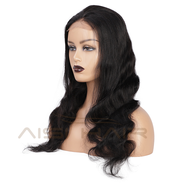 Aisi Hair Top Quality 22 Inch Long Wavy Natural Black Wig Body Wave Swiss Lace Wig Synthetic Hair Lace Front Wigs For Women