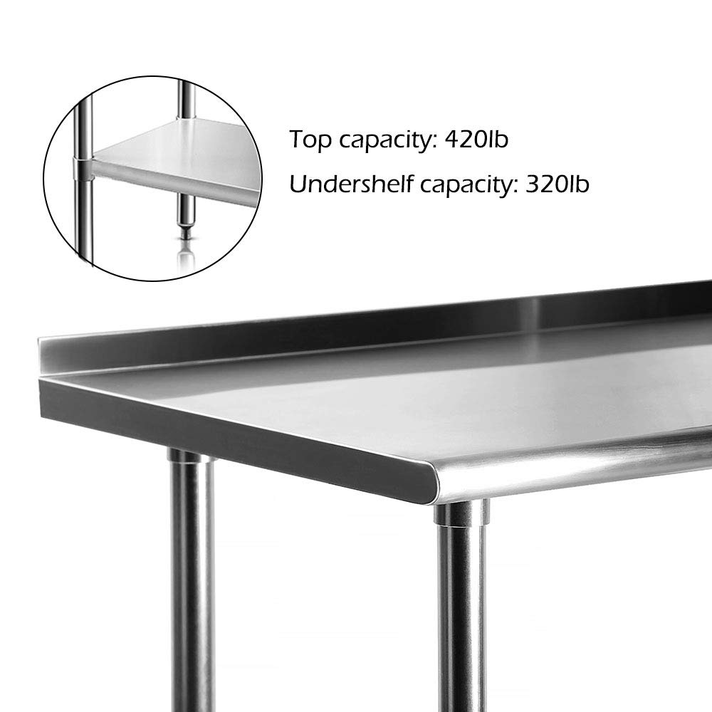 Brise vue Stainless Steel Table for Prep & Work 24 x 30 Inches, NSF Commercial Heavy Duty Table with Undershelf and Backsplash