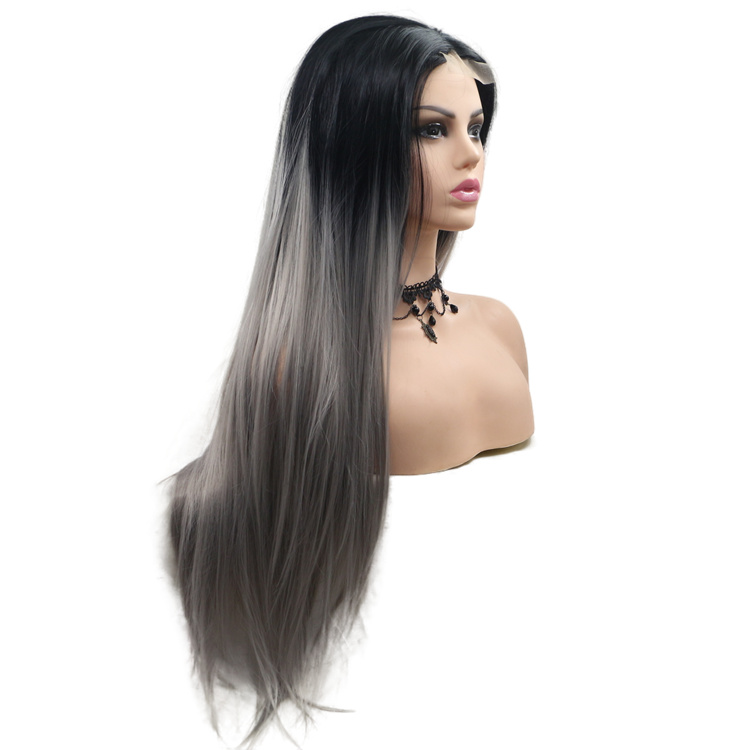 Top Lace Grey Color Wig Gray Lace Front Synthetic Hair Wig