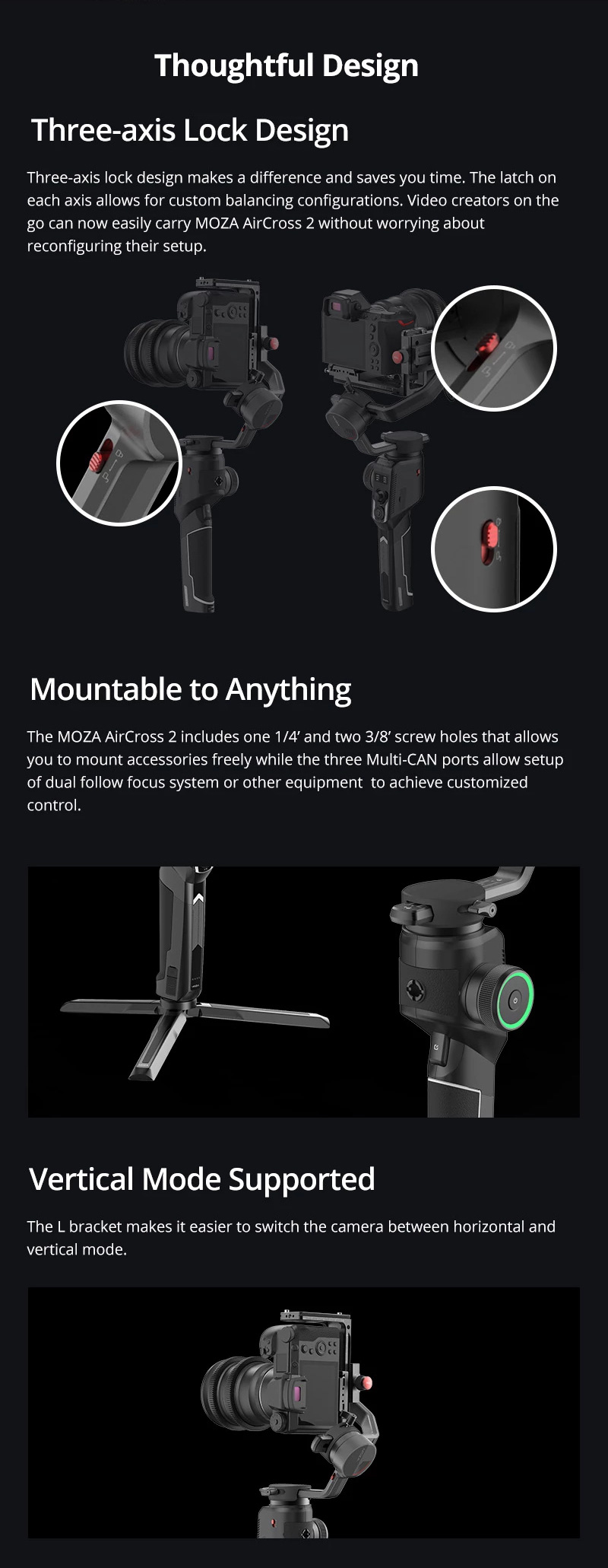 3.2kg Payload Moza Aircross 2 camera  Gimbal Stabilizer Steadycam with Arca plate and phone holder