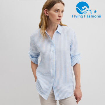 Blue and white striped linen shirt