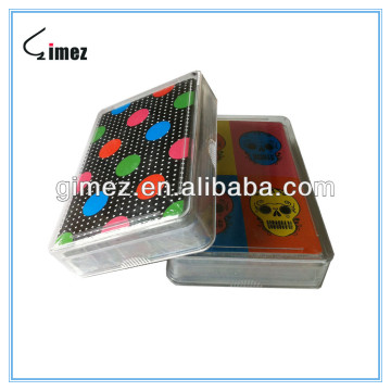 Cheap poker playing cards with plastic box packed ,promotional playing cards