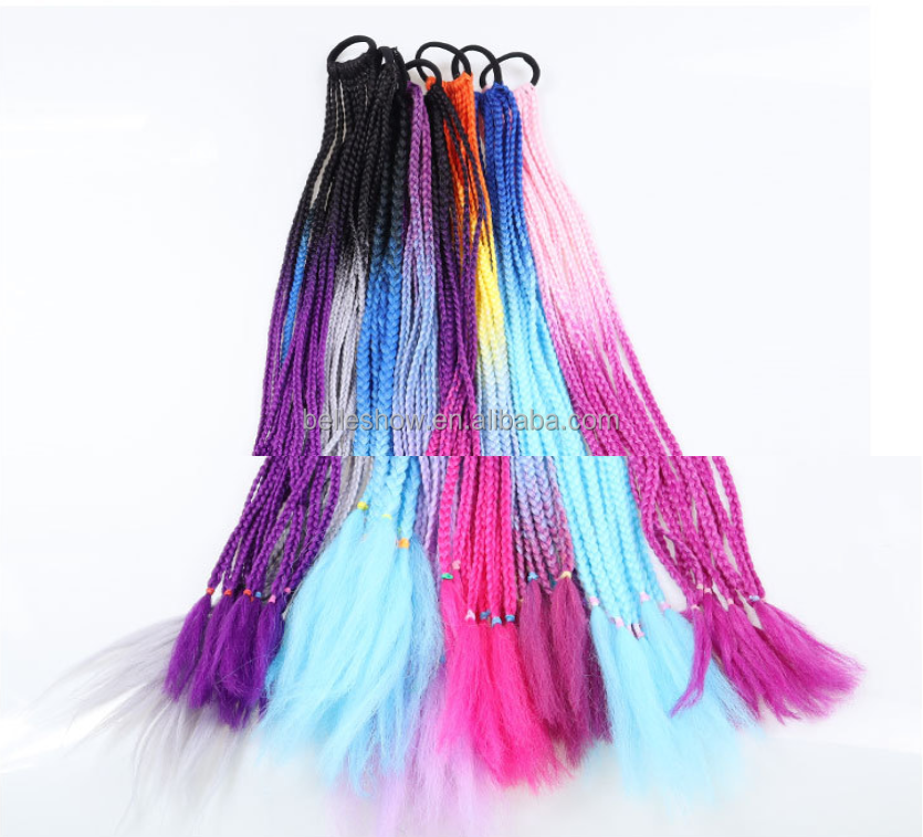Hot sell Ombre Mixed Color Straight Synthetic Ponytail Wrap Around Ponytail Colorful small pigtail hair circle color ponytail
