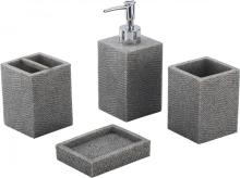 Gray square Polyresin Bathroom Accessory Set 4-piece