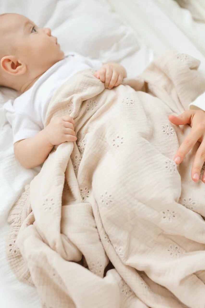 % 100 pamuklu nakış saçaklı bebek battaniyesi 100% Cotton Embroidery Fringed Baby Blanket