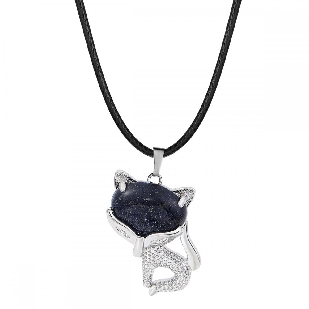 Collier Fox Luck Fox Blue Sandstone Fox pour femmes Hommes guéris