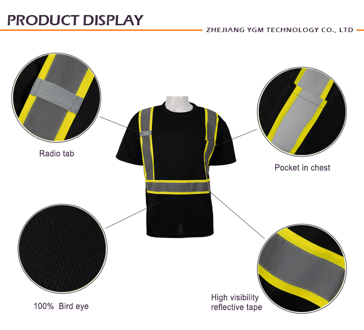 Hi vis reflective safety black safety polo shirts