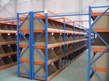 shelving with bins