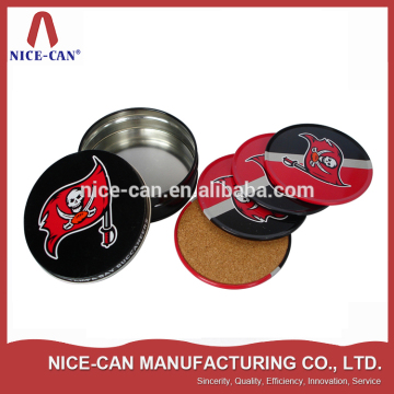 Round tin Box with cup mat metal tin with cork