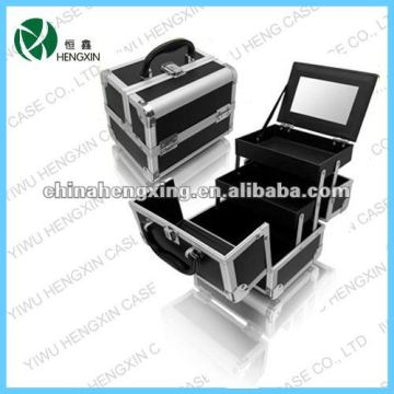 black aluminum cosmetic train case makeup train case