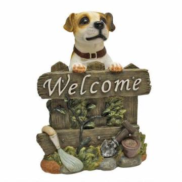 Hot Selling Life Size Animal Sculpture Resin Dog With Welcome Sign Statue