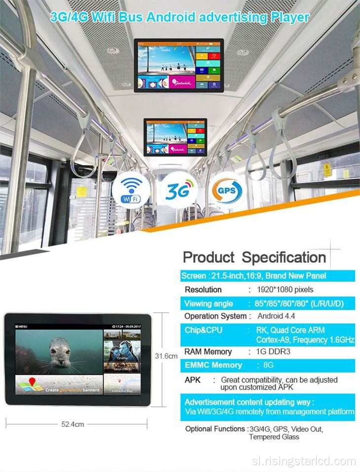 21,5 palčni digitalni signalizaciji za avtobus visoke svetlosti