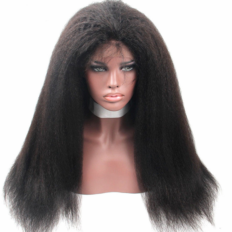 Kinky straight full lace wig virgin brazilian yaki human hair wig with baby hair for black woman human hair wig