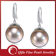 Fashionable 925 Silver Cubic Zircon Gray Mabe Pearl Hook Earring