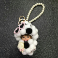 Monchichi Pearl Keychain disesuaikan DIY Rainbow bola Keyring