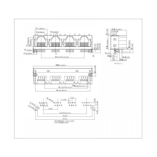 RJ45 Jack Side Entry, halvskyddad 1x4p