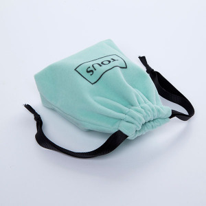 mint green mini velvet pouch with black string