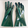 Guante de trabajo químico de acabado liso PVC verde 35 cm