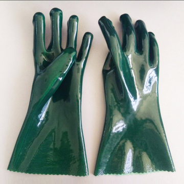 Green pvc smooth finish chemical work glove 35cm