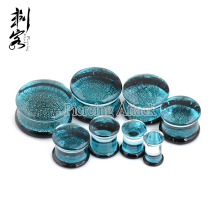 Aqua Glass Ear Plugs with O rings Double Flared Ear Stretching