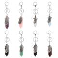 Stone Natural Hexagonal Prism Silver Peuat Key Chain Gemstone Stone Hexagon Guérisse Point Chakra Anneau clé Crystal Chift Clèches