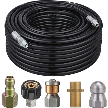 15M,Tool Daily Sewer Jetter Kit For karcher Pressure Washer, 1/4" NPT x 100' Hose, Button Nose Sewer Jetting Nozzle,4000 PSI