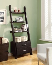 3 Tier Slim Leaning Ladder Wooden Bookshelf With Drawers
