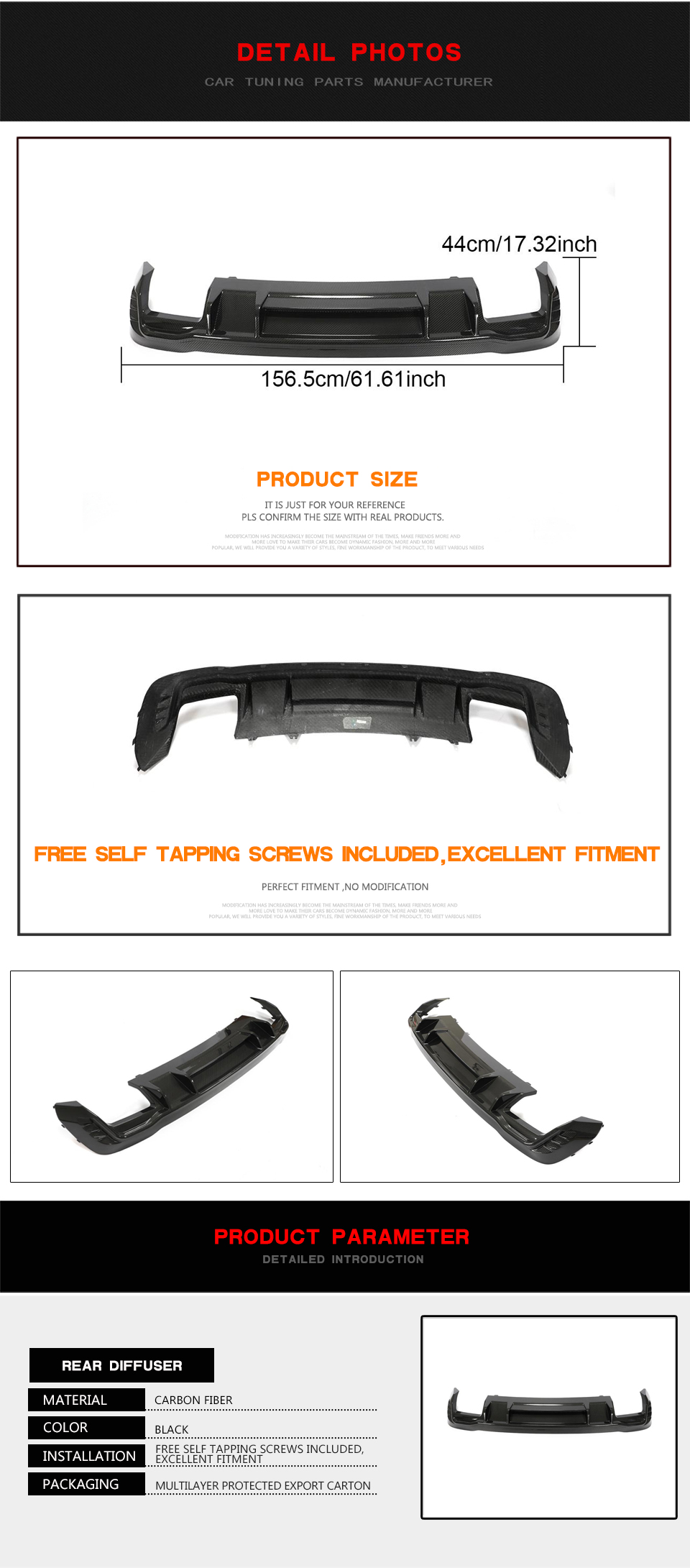 Pre-preg A4 B9 Rear Valance Diffuser for Audi A4 B9 S-LINE S4 Sedan 4-Door 2020-2022