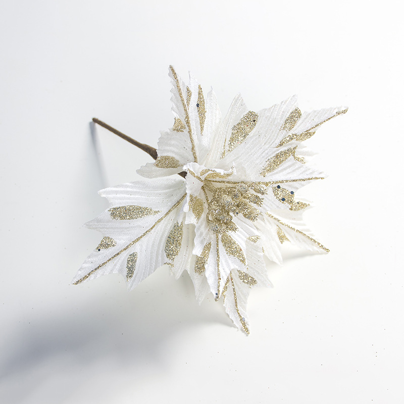 Artificial Christmas Flowers Glitter Flowers Merry Christmas Tree Decoration Home DIY Xmas Gifts Ornament Navidad 2021