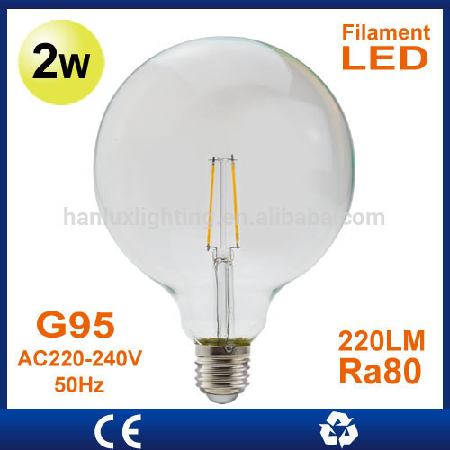 Filament light bulb 2W 220LM E27 base G95 TUV CE ROHS report