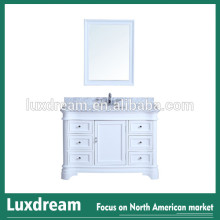 White Bathroom Vanity with Back Splash, 6 Drawers