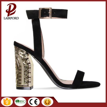 Gold plating chunky heels suede sandals factory