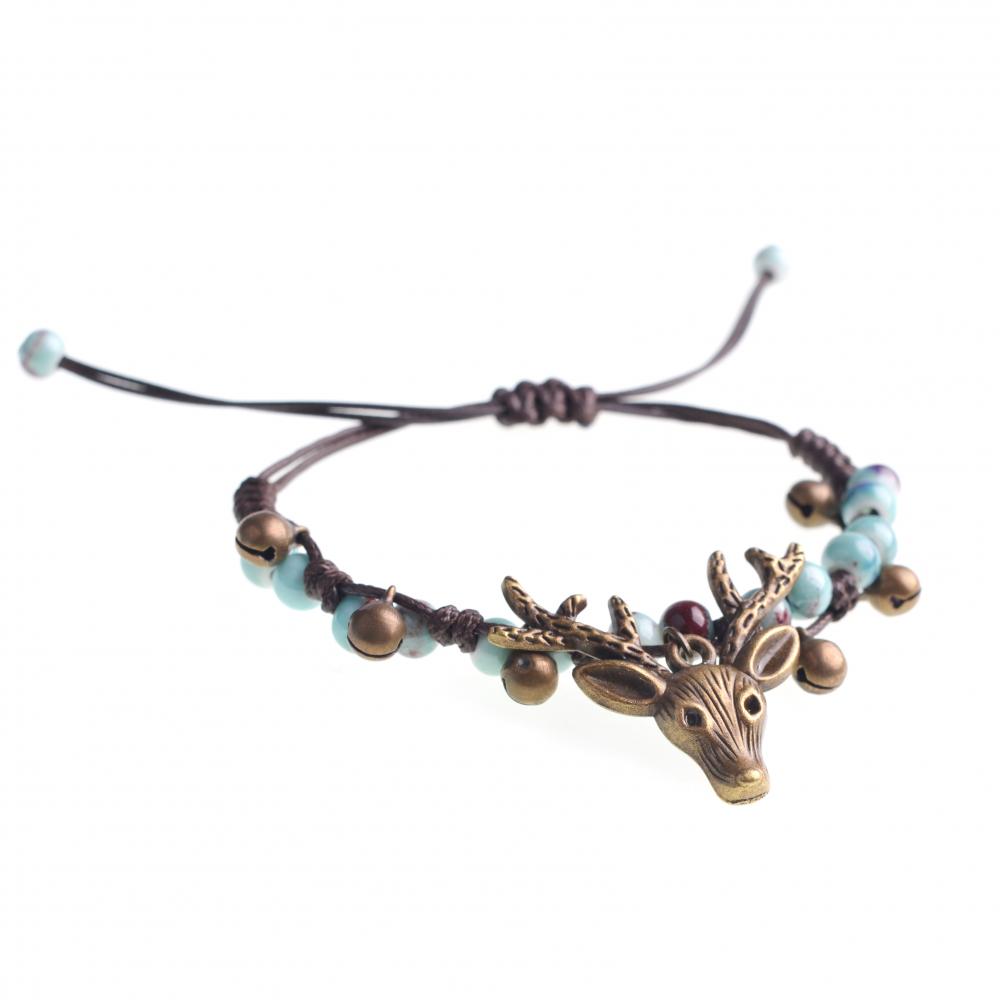 Forêt faite à la main Vintage Bracelet Réglable cloche femme simple bracelet en céramique wapiti accessoires