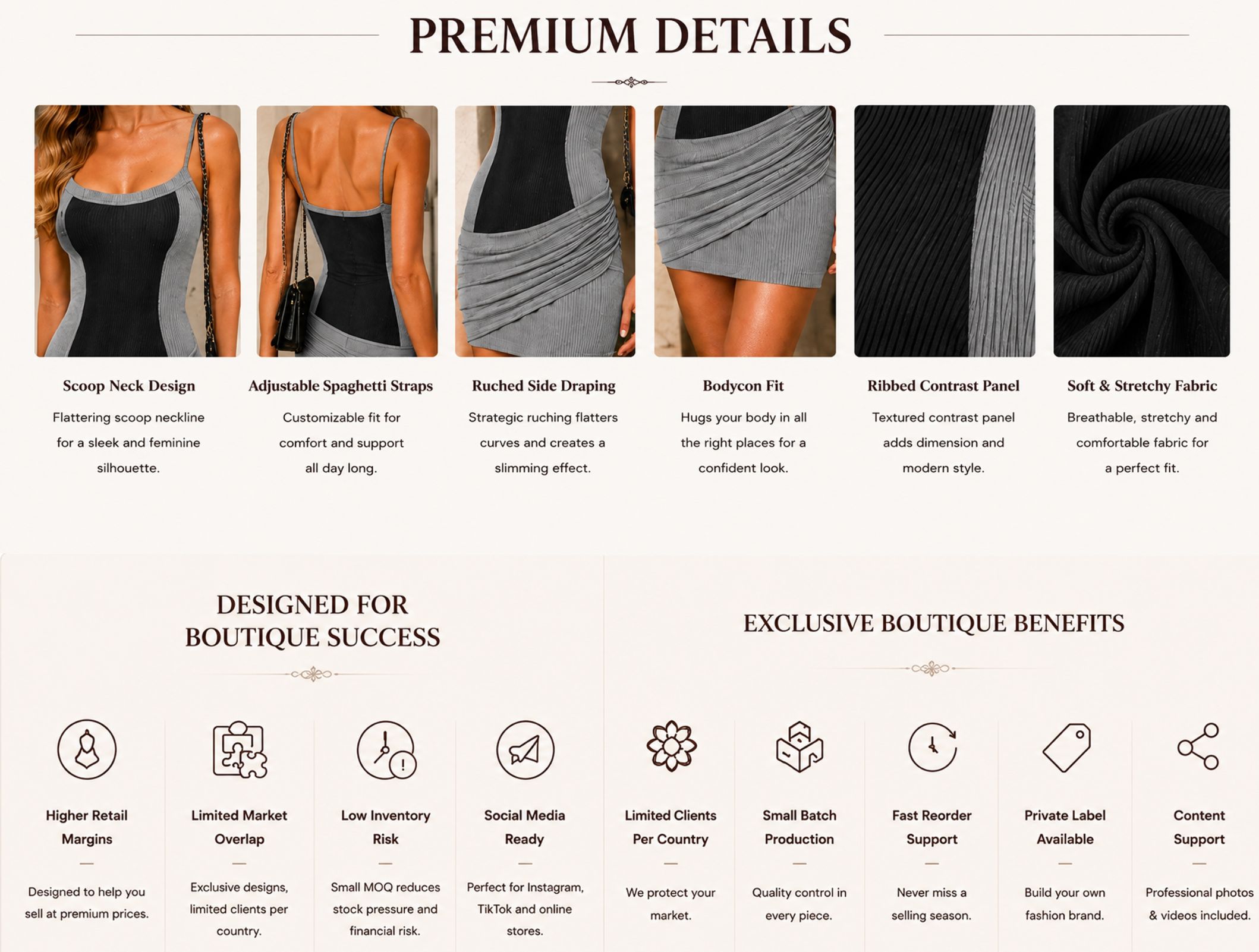جزئیات طرح لباس مینی بدنه بافتنی آجدار خاکستری grey ribbed knit bodycon mini dress design details