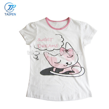 Girls White t Shirt Printting With Lovely Cat Summer Girls Short Sleeve T-shirt Wholesale