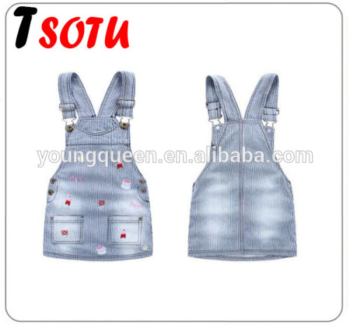 YJB50 new summer Kids Girls cowboy suspenders skirt embroidered cartoon skirt wholesale childrens clothing