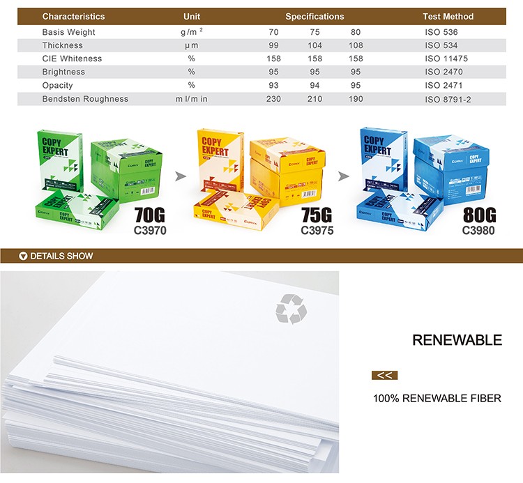 Good quality low price 500 sheets a4 copy paper 70gsm